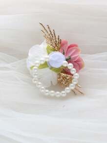 1 Stück wunderschöne rosa & weiße koreanische Braut Handgelenkscorsage, Brautjungfern Hochzeitsfeier Accessoire, hochwertige Braut Gunst, hervorragende Perlen Kette Armband Valentinstag