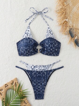 2024 New Bikini Set, European And American Style, Color Block, 2 In 1 Summer Beach