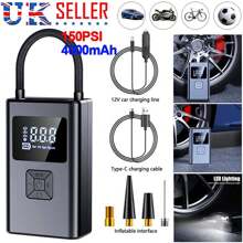 Car Tyre Inflator Cordless Digital USB Rechargeable Tire Air Compressor Pump,Its Compact Size And Light Weight, Can Use This Tire Pump To Inflate The Cars, Bike, Balls, Balloon And Many Other Things, Versatile And Practical. - Black - View 2