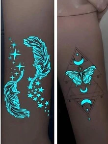 6 Stücke leuchtende wasserdichte temporäre Tattoos mit frischen Designs und langanhaltender Simulation, großem blau leuchtendem und weißem glühendem Tinten Original Körperkunst temporäre Tattoo-Aufkleber im Y2k Stil mit Glitzer Schlangen Rosen Flammen Schmetterling-Muster, wasserdichtes Fake-Tattoo, hält 2-5 Tage, verdeckt Narben, kann auf Armen, Handgelenken, Schultern, Beinen, Taille, Nacken, Hand, Brust, Oberschenkel, Finger aufgetragen werden, Party Geburtstagsüberraschung, zufällige Glow-in-the-Dark wasserdichte temporäre Tattoos leuchtend Glitzer Tattoo für Frauen und Männer - Verschiedenfarbig - Übersicht 5
