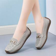 Sandalias planas de deslizamiento huecas de , zapatos tipo mocasín casuales y respirables para madres de mediana edad y ancianas - Gris - Ver 1