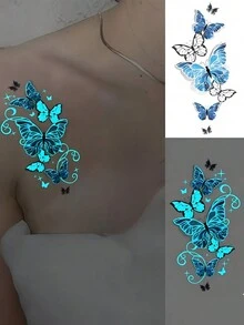 6 Stücke leuchtende wasserdichte temporäre Tattoos mit frischen Designs und langanhaltender Simulation, großem blau leuchtendem und weißem glühendem Tinten Original Körperkunst temporäre Tattoo-Aufkleber im Y2k Stil mit Glitzer Schlangen Rosen Flammen Schmetterling-Muster, wasserdichtes Fake-Tattoo, hält 2-5 Tage, verdeckt Narben, kann auf Armen, Handgelenken, Schultern, Beinen, Taille, Nacken, Hand, Brust, Oberschenkel, Finger aufgetragen werden, Party Geburtstagsüberraschung, zufällige Glow-in-the-Dark wasserdichte temporäre Tattoos leuchtend Glitzer Tattoo für Frauen und Männer - Verschiedenfarbig - Übersicht 9