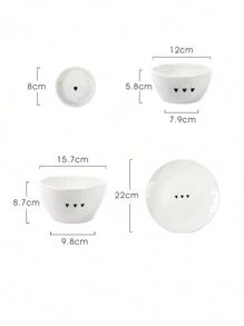 1 set de vaisselle blanc en forme de cœur, ensemble de bol, assiette, cuillère, tasse et baguettes en céramique de haute qualité simple et design haut de gamme. Ensemble de vaisselle créative et de haute qualité, idéal comme fournitures scolaires ou cadeau. - Vaisselle série White Love - Voir 6