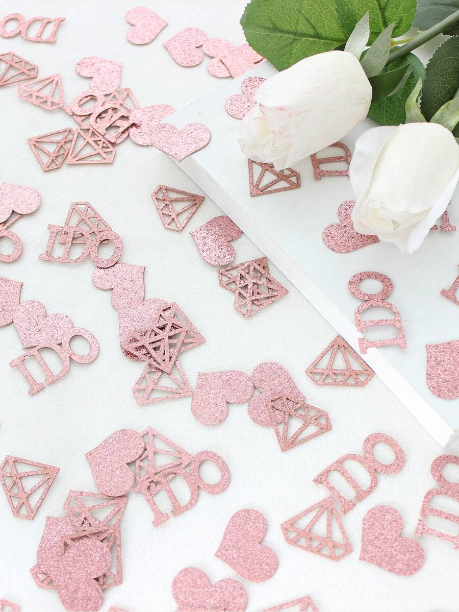 100入組『I DO』鑽石心形婚禮彩紙碎屑，多色可選，適用於婚禮/派對裝飾 - 玫瑰金 - 查看 1