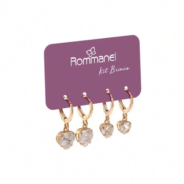 Kit Rommanel 2 Argolas Coração De Zircônia Banhado Ouro 527300