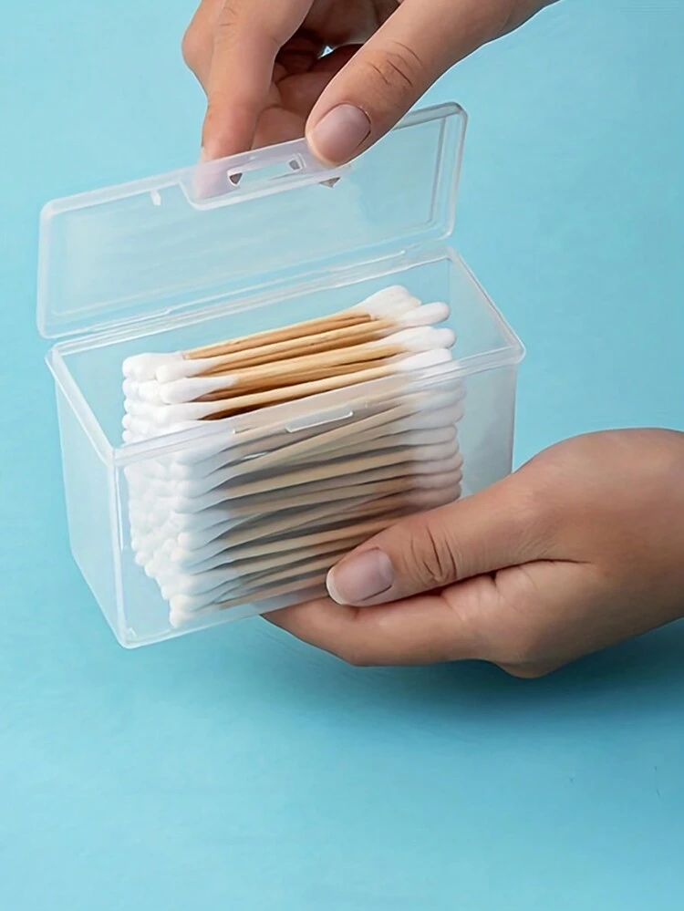 Organizador de viaje compacto y transparente con tapa - Caja de almacenamiento portátil para palillos, hisopos y talla grande - Ideal para uso en el hogar y en movimiento (solo la caja), Cubierta - Multicolor - Añade 8