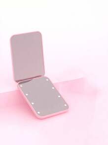 1pc Portable Makeup Mirror Light, Square/Round, Handheld Mini LED Makeup Mirror, Available In White, Black, Pink And Green Colors, Travel, Gift, Portable For Makeup Use, Powered By 2 CR2032 Batteries (Included)