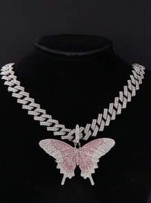 2 件女士时尚优雅玫瑰金蝴蝶吊坠嘻哈链个性化项链，最佳朋友礼物，节日礼物