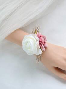 1 Stück wunderschöne rosa & weiße koreanische Braut Handgelenkscorsage, Brautjungfern Hochzeitsfeier Accessoire, hochwertige Braut Gunst, hervorragende Perlen Kette Armband Valentinstag