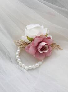 1 Stück wunderschöne rosa & weiße koreanische Braut Handgelenkscorsage, Brautjungfern Hochzeitsfeier Accessoire, hochwertige Braut Gunst, hervorragende Perlen Kette Armband Valentinstag