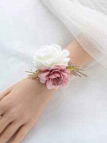 1 Stück wunderschöne rosa & weiße koreanische Braut Handgelenkscorsage, Brautjungfern Hochzeitsfeier Accessoire, hochwertige Braut Gunst, hervorragende Perlen Kette Armband Valentinstag