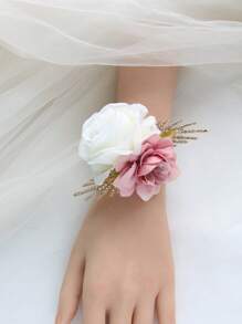 1 Stück wunderschöne rosa & weiße koreanische Braut Handgelenkscorsage, Brautjungfern Hochzeitsfeier Accessoire, hochwertige Braut Gunst, hervorragende Perlen Kette Armband Valentinstag