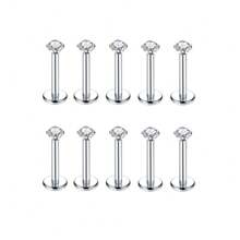 10Pcs/Lot 16G Tragus Labret Piercing Jewelry Internally Threaded Stainless Steel Monroe Lip Rings Different Size Cartilage Nail Helix Earring Stud Bar Length 6mm 8mm 10mm - Silver - View 10