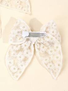 2入組蕾絲刺繡蝴蝶結髮夾，女士髮飾短夾，彩虹夾 - 彩色 - 查看 5
