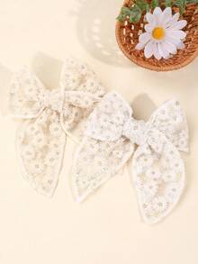 2入組蕾絲刺繡蝴蝶結髮夾，女士髮飾短夾，彩虹夾 - 彩色 - 查看 2