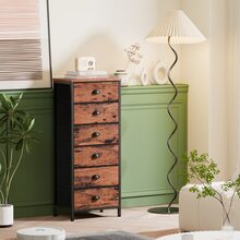 Vertical Dresser With 3/4/5/6 Drawers,Space-Saving Nightstand With 2-Tiers Shelvesfor Bedroom,Bedside Furniture With Fabric Drawer Organizer, Vertical Storage Tower Unit, End Table For Living Room,Hallway, For Closet,Bedroom,Hallway, Living Room,Nursery,Office,Dorm, Easy Assembly And Pull,Sturdy Steel Frame, Wood Top - 鄉村 - 查看 5