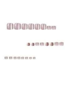 24 piezas de uñas postizas para pies cortas con diseño de brillo de ojo de gato en color rosa, incluye pegamento de gelatina y una lima de uñas - Multicolor - Ver 2