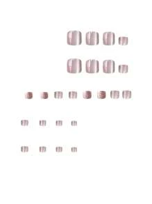 24 piezas de uñas postizas para pies cortas con diseño de brillo de ojo de gato en color rosa, incluye pegamento de gelatina y una lima de uñas - Multicolor - Ver 4