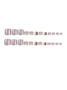 24 piezas de uñas postizas para pies cortas con diseño de brillo de ojo de gato en color rosa, incluye pegamento de gelatina y una lima de uñas - Multicolor - Ver 3
