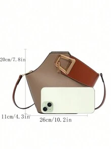 Fashionable And Versatile Contrast Color Handbag, With Adjustable And Detachable Shoulder Strap And Metal Decor, Can Be Worn As Crossbody, Elegant And Minimalist, Suitable For Business Travel, Commuting, Work, Outing, Dating And Shopping. - Khaki - View 4