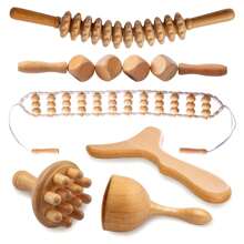 6 In 1 Wood Therapy Massage Tools, Maderoterapia Kit, Wood Therapy Set, Lymphatic Drainage Massager, Wooden Gua Sha Tools, Wooden Massager Rope For Body Shaping Anti Cellulite - Multicolor - View 1