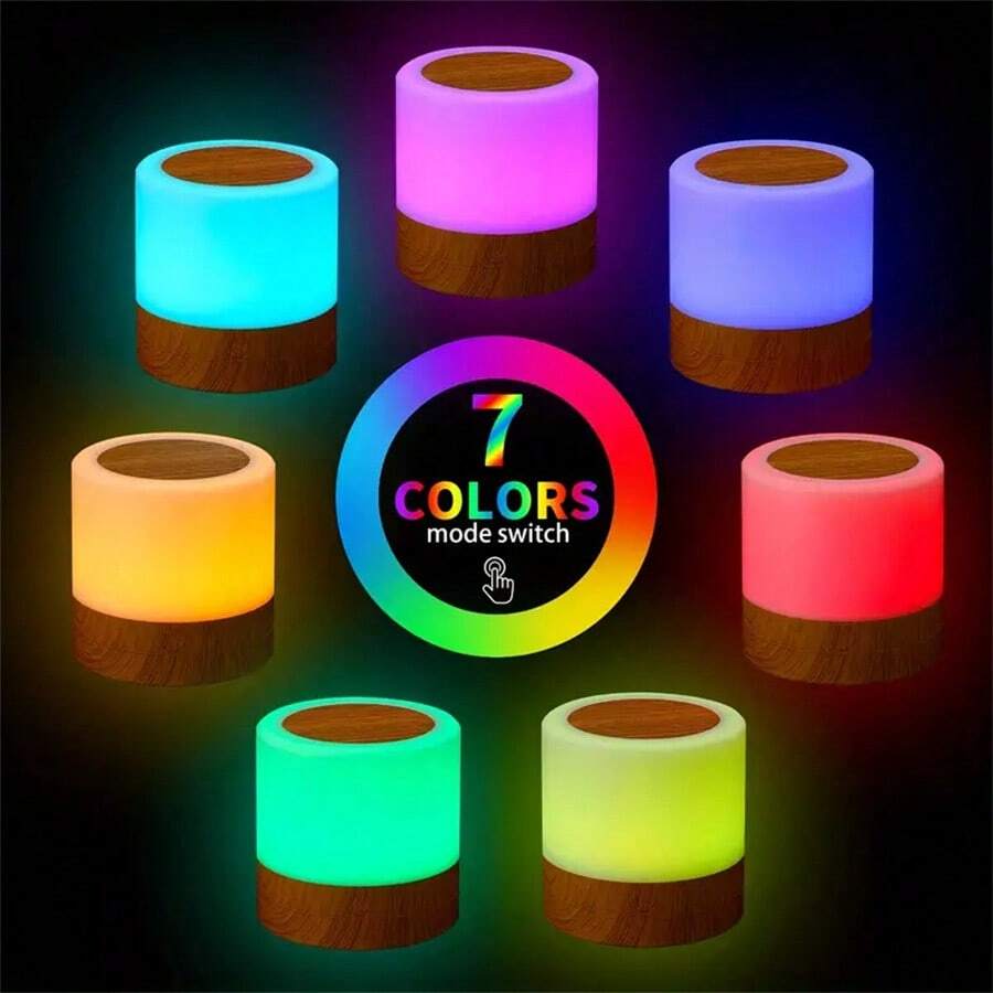 1 Đèn ngủ LED điều khiển từ xa, thiết kế bằng gỗ với tùy chọn sạc USB - Đèn cảm ứng mini - Nhiều màu sắc và chế độ - Tuyệt vời cho sử dụng trong phòng ngủ và bàn làm việc - nhiều màu - Xem 1