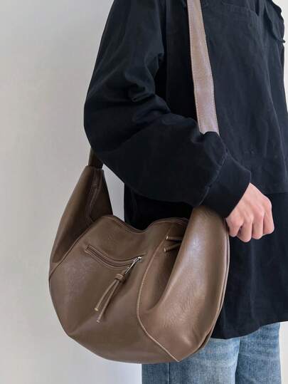 Fashionable Solid Color Shoulder Bag, Personalized Casual Crossbody Bag, Large Capacity Soft PU Dumpling Bag, Korean Style Backpack School Bag Commute Gifts Scream Men Bag Winter Laptop Thanksgiving Travel Purse Bag Hiking Hiking Multi-Functional Outdoor Portable Fashionable Casual Gifts Vacation Vintage Funny Gifts Christmas Holiday Gifts Chest Bag Side Bag Hobo Bag Tote Bag Retro Bag Holiday Essentials Camping Sling Bag Brown Bag Back To School Vintage Gift Bag Pack Cross Body Bag Spring Vintage Bags School Supplies