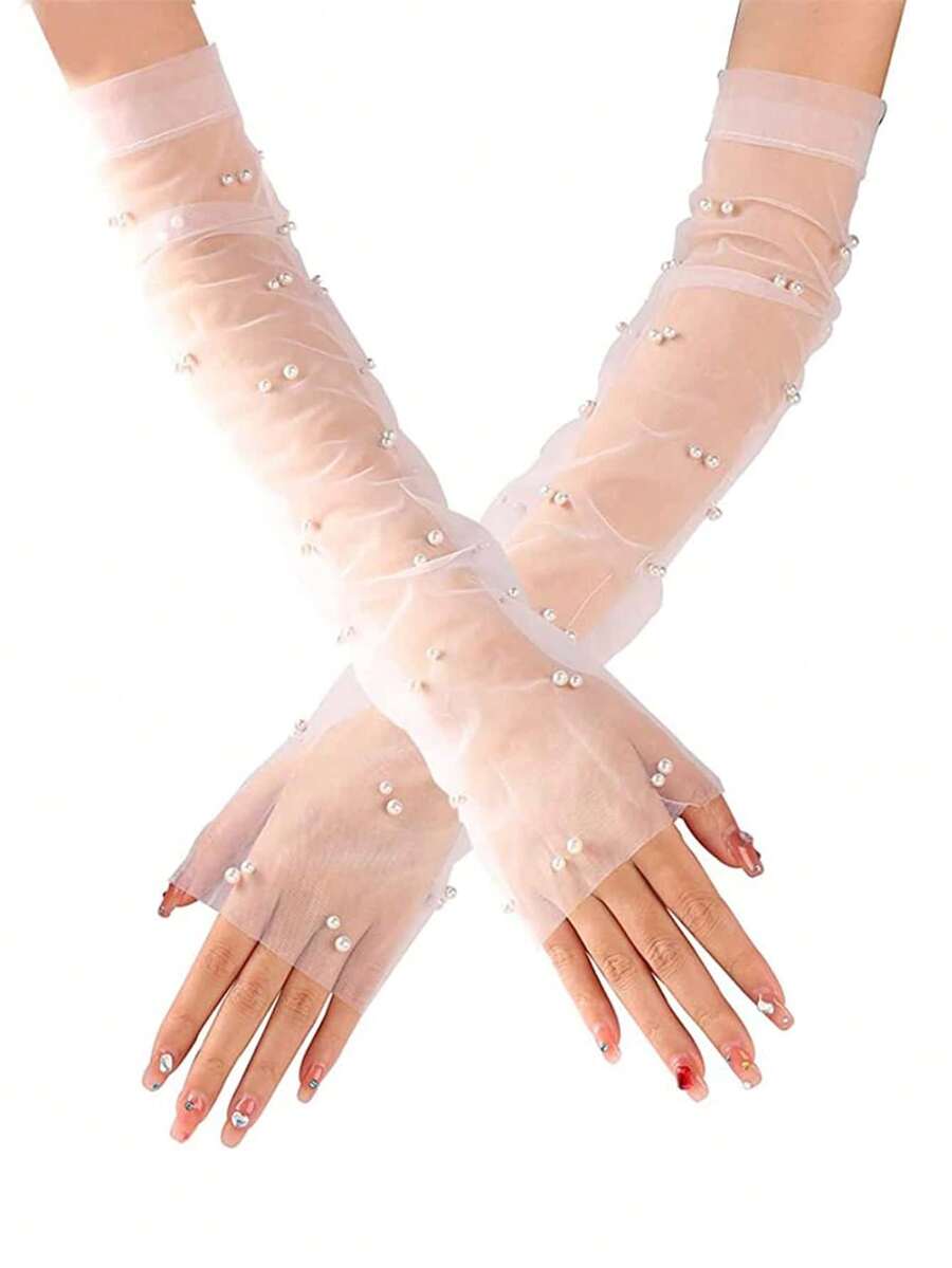 1 Stück Satin luxuriöse Mode Perlen Brauthandschuhe