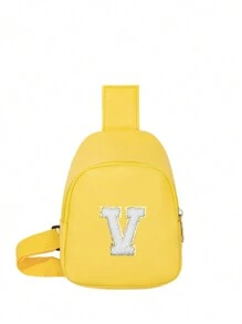 1個韻味可愛的女士斜肩袋，印有字母印花，適用於日常、戶外、旅行、徒步旅行，方便攜帶，適合作為禮物 - 黃色 - 查看 15