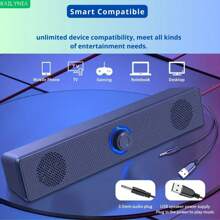 KAILYNIA 雙模式立體聲2.0 USB和3.5mm輔助揚聲器，帶深沉低音，LED燈光和可調音量 - 黑色 - 查看 4