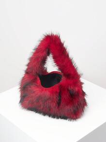 Y2K毛絨肩袋，多巴胺風格新月形袋，拼色腋下袋，時尚多用途手提袋，可愛女士錢包（隨機圖案）