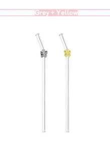 2pcs Colorful Flower Heatproof Glass Straws, Anti-Scald For Bubble Tea, Fruit Juice, Milk Drinks Christmas Gift - Small Flower Straws [2pcs] - View 12