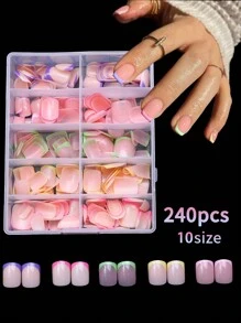 240 uñas postizas brillantes de forma cuadrada puntiaguda media en color rosa y punta blanca estilo francés (rojo, negro, azul claro, azul, blanco) ideal para niñas jóvenes, kit de uñas acrílicas transparente en forma de almendra para regalo. Kit de uñas en forma de almendra transparente para regalo, uña francesa de punta cuadrada y de forma de ataúd, uñas de verano, uñas de pato. - Multicolor - Ver 1