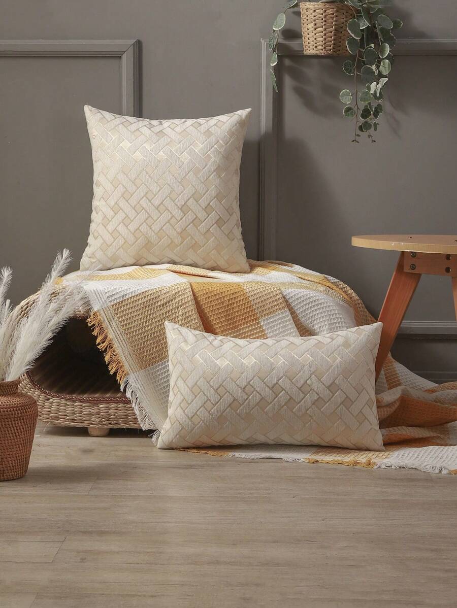 1入組雪尼爾幾何樣式提花枕套 - 灰色 - 查看 1