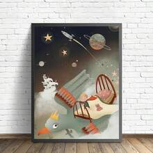 1入組無框帆布牆藝畫，夢幻太空探險與飛行床，適用於客廳或書房，為您的裝飾增添趣味和想象力 - 彩色 - 查看 16
