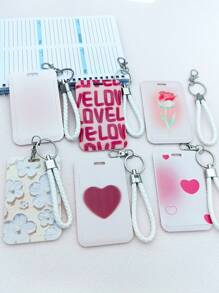 1PC Durable Plastic ID Card Case] Flower Oil Painting Design Card With Keychain Lanyard - Work ID Card Case, Suitable For Office, School Student ID Card Case, Campus Card, Bus And Subway Access Control Card Case - Mauve Purple - View 8