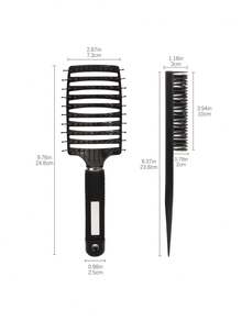 女性用梳子套裝，尼龍齒大弧度梳子，空心梳，蓬鬆造型梳，尖尾撥梳，捲髮梳 - 黑色 - 查看 8
