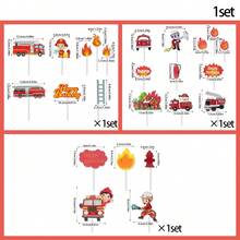 1 set Decoración de pastel de camión de bomberos con figura de bombero y camión de bomberos para fiesta de cumpleaños - Multicolor - Ver 2
