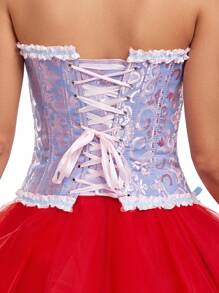 Bustieră strânsă cu șireturi pentru femei, model pentru corp, top corset cu decor cu fundiță cu modele florale, potrivit pentru purtare cu o rochie