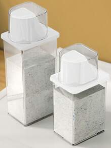 Airtight Laundry Detergent Powder Storage Box Clear Washing Powder Container With Measuring Cup Multipurpose Plastic Dispenser - White - View 2