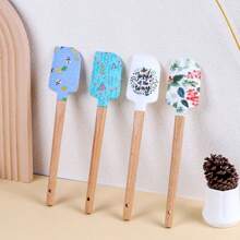 1pc Cream Scraper Silicone Spatula With Wooden Handle Baking Tool Cake Spreader, Christmas Theme - Multicolor - View 7