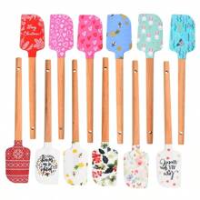 1pc Cream Scraper Silicone Spatula With Wooden Handle Baking Tool Cake Spreader, Christmas Theme - Multicolor - View 10