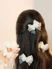 2 件儿童卡通白色网状蝴蝶仿珍珠发夹欧美风格鳄鱼发夹仙女美丽蝴蝶发夹侧发夹 - 白色 - 查看 2