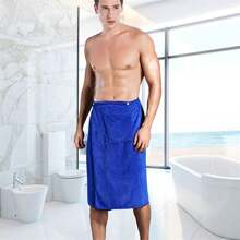Khăn quấn spa tắm nam có túi, khăn quấn khi tắm cho phòng tắm hơi, ký túc xá đại học, hồ bơi, phòng tập thể dục, bãi biển, phòng thay đồ, phòng tắm - Màu xanh lam - Xem 8