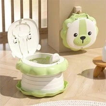 Portable Cartoon Lion Pattern Rotatable Folding Children's Toilet Seat, Travel Potty - Mint Green - View 1
