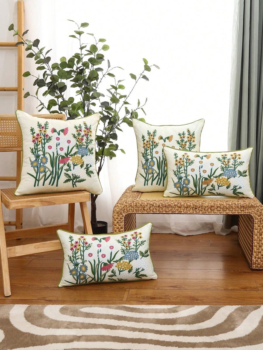 Miater 花朵刺繡靠墊套不附帶墊芯 - 彩色 - 查看 1