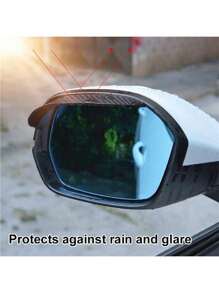 2pcs/Set Car Rear View Mirror Rain Visor Guard, Carbon Fiber Rear View Side Mirror Rain Eyebrow Universal Black Sticker Side Mirror Rain Eyebrow Rear View Mirror Cover Sun Visor Accessories For Cars SUV Truck - Black - View 2