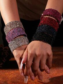 1 件彩色水钻弹性手链适合女性晚会和日常佩戴 - 1件滿鑽彩色手鐲 - 查看 1