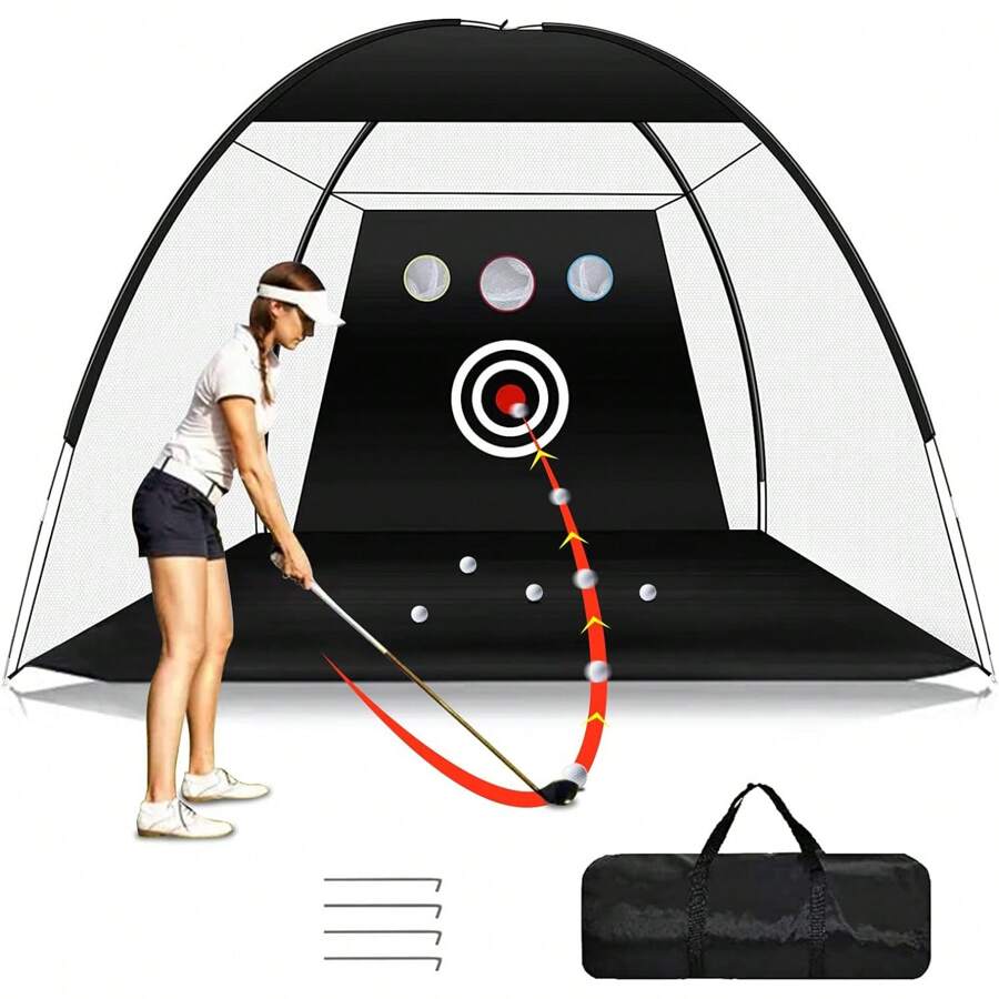 iCool Lưới tập đánh gôn hạng nặng, Lưới đánh gôn, Lưới hỗ trợ huấn luyện đánh gôn 10x7ft có mục tiêu và túi đựng để lái xe ở sân sau - Trò chơi thể thao ngoài trời trong nhà cho nam - KÍCH CỠ - Xem 1