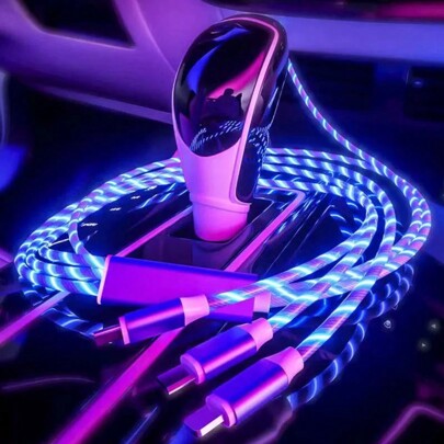 3-In-1 LED Charging Cable (1-Pack): Type-C, Lightning, Micro USB – Versatile Charger For Phones, Headphones, E-Readers, Consoles, Power Banks, And More. Perfect For Car, Travel, And Office